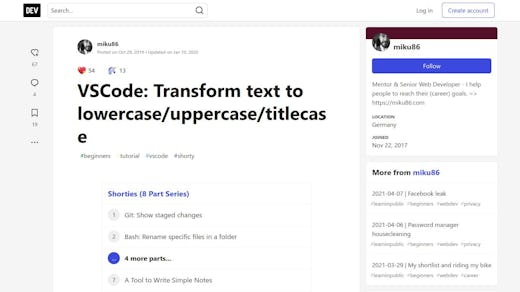 Visual Studio Code: Text-Transformation