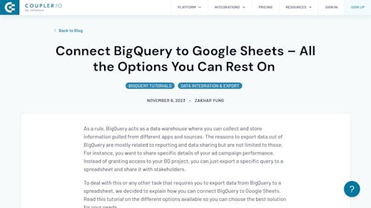 Connected Sheets mit Big Query